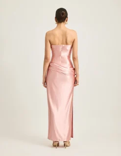 Mylah Strapless Draped Satin Midi Dress