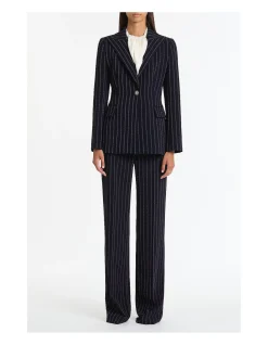 NAVY PINSTRIPE WIDE LEG PANT