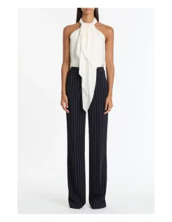 NAVY PINSTRIPE WIDE LEG PANT