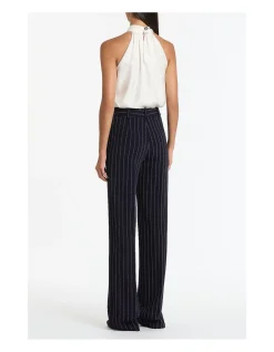 NAVY PINSTRIPE WIDE LEG PANT