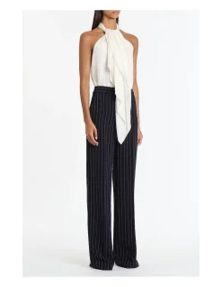 NAVY PINSTRIPE WIDE LEG PANT