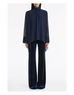 NAVY GEORGETTE PEAKED HEM TOP