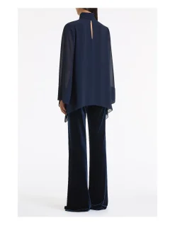 NAVY GEORGETTE PEAKED HEM TOP