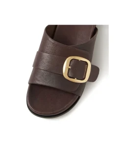 Newka Gold Buckle Leather Slide Sandals