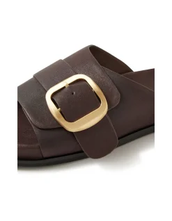 Newka Gold Buckle Leather Slide Sandals