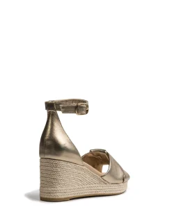 Niley Champagne Metallic Leather Espadrille Wedge