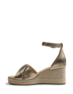 Niley Champagne Metallic Leather Espadrille Wedge
