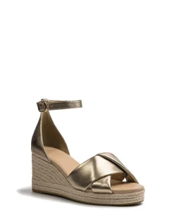 Niley Champagne Metallic Leather Espadrille Wedge