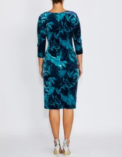 NOLA TEAL ROSE VELOUR DRESS