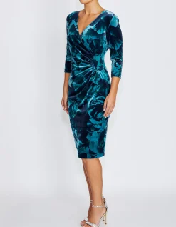 NOLA TEAL ROSE VELOUR DRESS