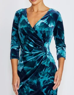 NOLA TEAL ROSE VELOUR DRESS