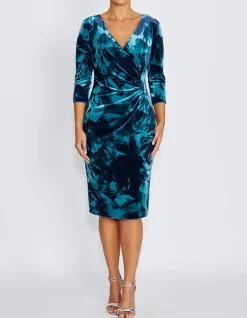 NOLA TEAL ROSE VELOUR DRESS