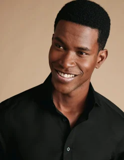 Non-iron stretch poplin cutaway slim fit shirt