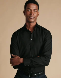 Non-iron stretch poplin cutaway slim fit shirt