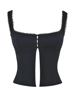 Noura Black Lace Trim Top