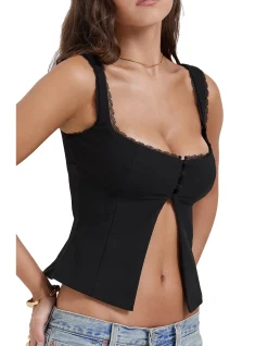 Noura Black Lace Trim Top