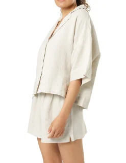 nude lucy natural linen lounge crop sleeve shirt