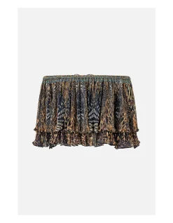 OFF SHOULDER SHORT SLEEVE PLEATED TOP