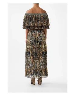 OFF SHOULDER SHORT SLEEVE PLEATED TOP