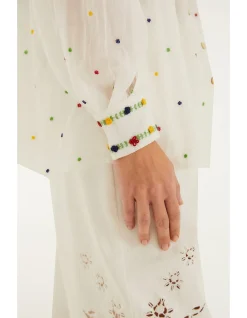 OFF-WHITE EMBROIDERED BEADS LONG SLEEVE BLOUSE