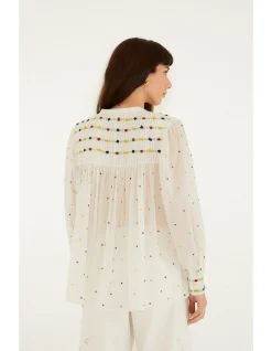 OFF-WHITE EMBROIDERED BEADS LONG SLEEVE BLOUSE