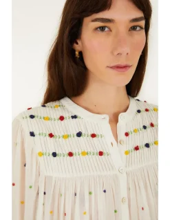 OFF-WHITE EMBROIDERED BEADS LONG SLEEVE BLOUSE