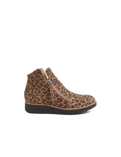 OLISE Leopard Zip Front Ankle Boots