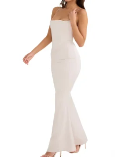 Olivette Crystal Satin Corset Maxi Dress