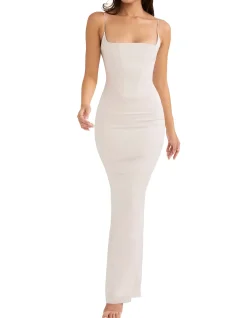 Olivette Crystal Satin Corset Maxi Dress