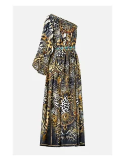 ONE SHOULDER DRESS WITH BLOUSON SLEEVE