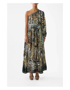 ONE SHOULDER DRESS WITH BLOUSON SLEEVE