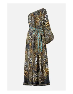 ONE SHOULDER DRESS WITH BLOUSON SLEEVE