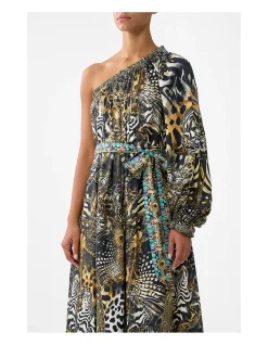 ONE SHOULDER DRESS WITH BLOUSON SLEEVE