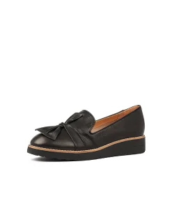 Opitto Black Leather Flat Shoes