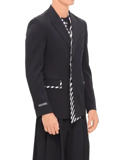 Origami Wool Jacket with Contrast Striped Trim