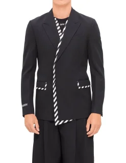Origami Wool Jacket with Contrast Striped Trim