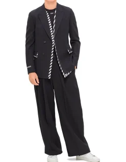 Origami Wool Jacket with Contrast Striped Trim