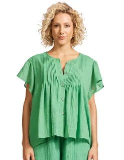 Orsula Textured Button Front Relaxed Top