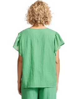 Orsula Textured Button Front Relaxed Top