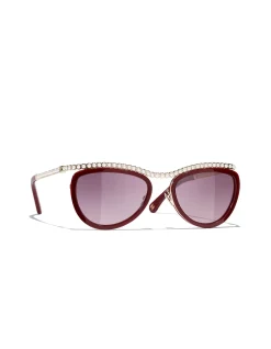 Oval Pearl Chain Bordeaux Gradient Sunglasses