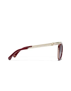 Oval Pearl Chain Bordeaux Gradient Sunglasses