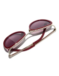 Oval Pearl Chain Bordeaux Gradient Sunglasses