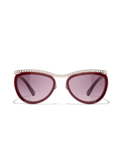 Oval Pearl Chain Bordeaux Gradient Sunglasses