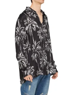 Palm Print Long Sleeve Shirt Noir/Blanc