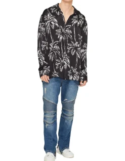 Palm Print Long Sleeve Shirt Noir/Blanc