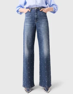 Pantistud Studded Wide Leg Denim Jeans
