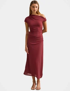 PARIS DRAPED MESH MIDI DRESS