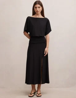 PARKER DRAPED JERSEY MIDI DRESS