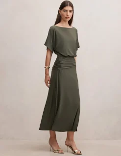 PARKER DRAPED JERSEY MIDI DRESS