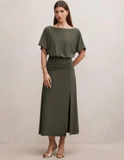 PARKER DRAPED JERSEY MIDI DRESS